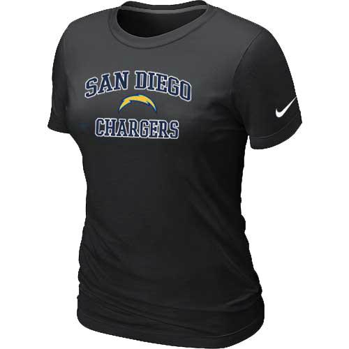 Cheap Women San Diego Charger Heart & Soul Black T-Shirt
