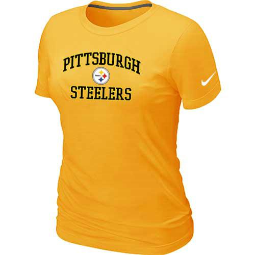 Cheap Women Pittsburgh Steelers Heart & Soul Yellow T-Shirt