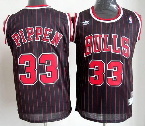 Kids Chicago Bulls 33 Scottie Pippen Black Red Strip NBA Jerseys Cheap
