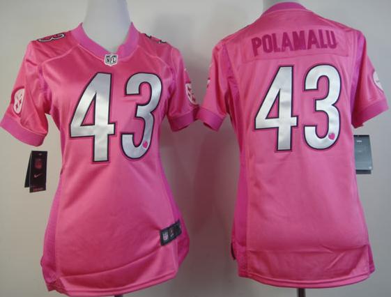 Cheap Women Nike Pittsburgh Steelers 43# Troy Polamalu Pink Love's NFL Jerseys