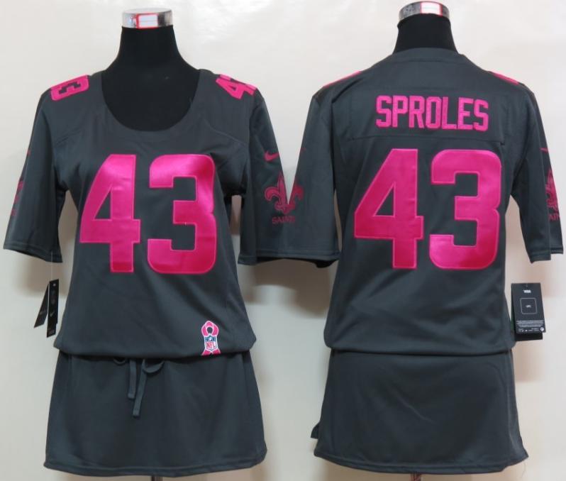 Cheap Women Nike New Orleans Saints #43 Darren Sproles Breast Cancer Awareness Dark Grey NFL Jersey