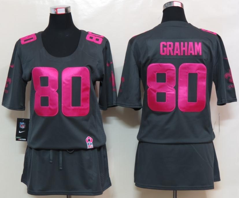 Cheap Women Nike New Orleans Saints #80 Jimmy Graham Breast Cancer Awareness Dark Grey NFL Jersey