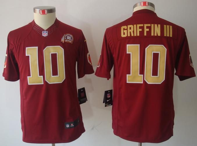 Kids Nike Washington Redskins #10 Robert Griffin III Red Game LIMITED NFL Jerseys 80th Patch Gold Number Cheap