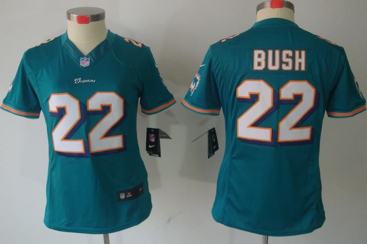 Cheap Women Nike Miami Dolphins 22 Reggie Bush Green Game LIMITED NFL Jerseys