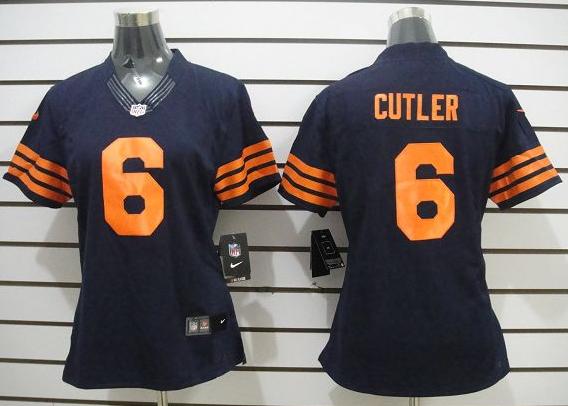 Cheap Women Nike Chicago Bears 6# Jay Cutler Blue NFL Jerseys Orange Number