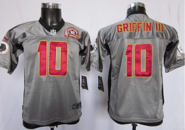 Kids Nike Washington Redskins 10# Robert Griffin III Grey Shadow NFL Jerseys W 80th Patch Cheap