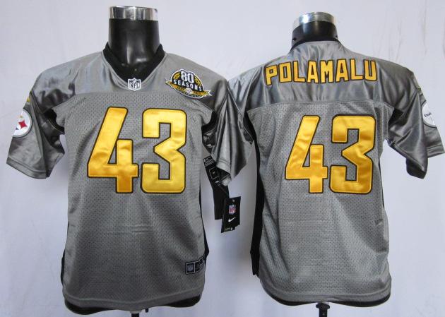 Kids Nike Pittsburgh Steelers #43 Troy Polamalu Grey Shadow NFL Jerseys W 80 Anniversary Patch Cheap