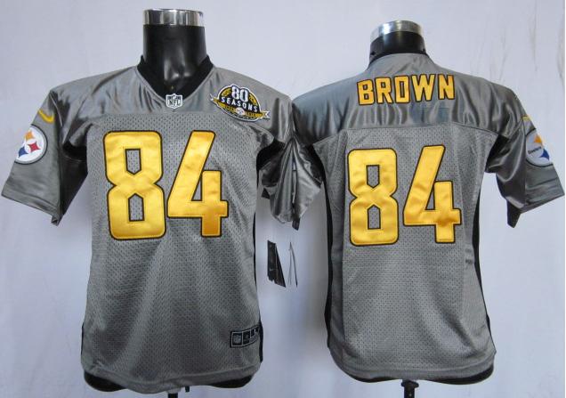 Kids Nike Pittsburgh Steelers #84 Antonio Brown Grey Shadow NFL Jerseys W 80 Anniversary Patch Cheap