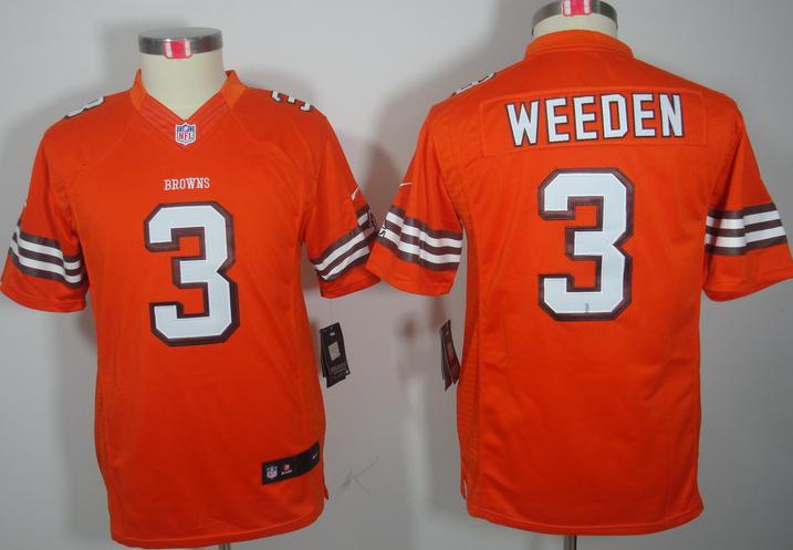Kids Nike Cleveland Browns 3# Brandon Weeden Orange Game LIMITED Nike NFL Jerseys Cheap