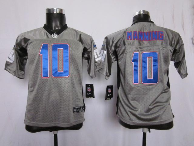 Kids Nike New New York Giants #10 Eli Manning Grey Shadow NFL Jerseys Cheap