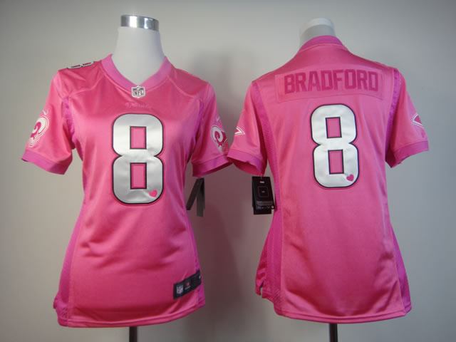 Cheap Women Nike St. Louis Rams 8# Sam Bradford Pink Love's NFL Jersey