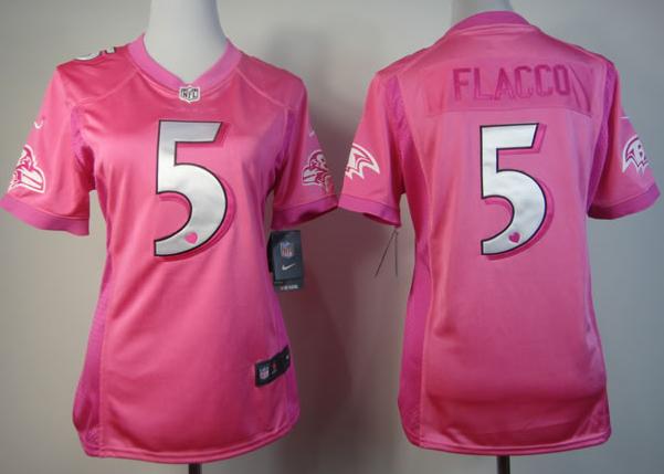 Cheap Women Nike Baltimore Ravens 5# Joe Flacco Pink Love's NFL Jersey