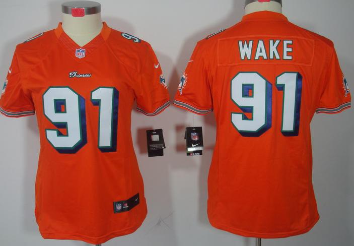 Cheap Women Nike Miami Dolphins 91 Cameron Wake Orange Game LIMITED NFL Jerseys