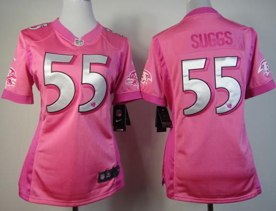 Cheap Women Nike Baltimore Ravens 55# Terrell Suggs Pink Love's NFL Jersey