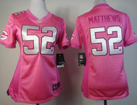 Cheap Women Nike Green Bay Packers 52# Clay Matthews Pink Love's NFL Jersey