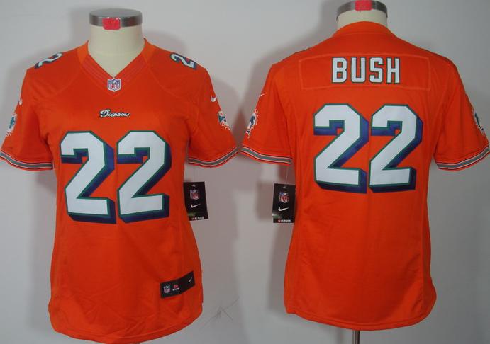 Cheap Women Nike Miami Dolphins 22 Reggie Bush Orange Game LIMITED NFL Jerseys
