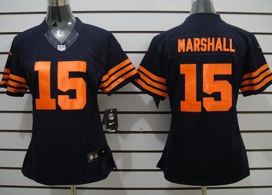 Cheap Women Nike Chicago Bears #15 Marshall Blue Game LIMITED Nike NFL Jerseys Orange Number