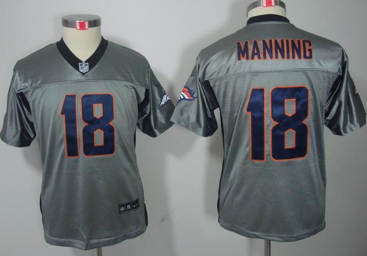 Kids Nike Denver Broncos 18# Peyton Manning Grey Shadow NFL Jerseys Cheap