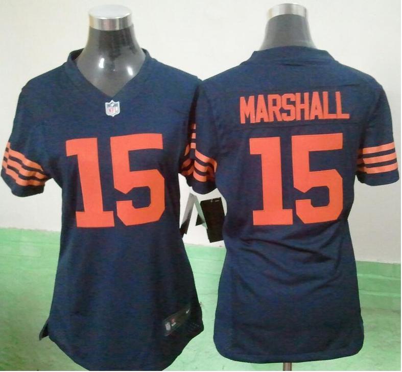 Cheap Women Nike Chicago Bears #15 Brandon Marshall Blue NFL Jerseys Orange Number