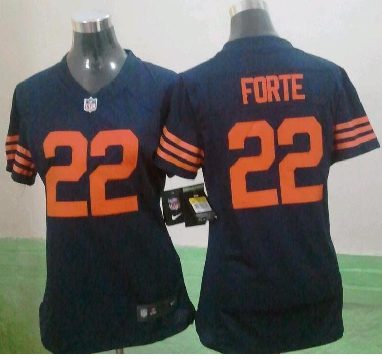 Cheap Women Nike Chicago Bears 22# Matt Forte Blue NFL Jerseys Orange Number
