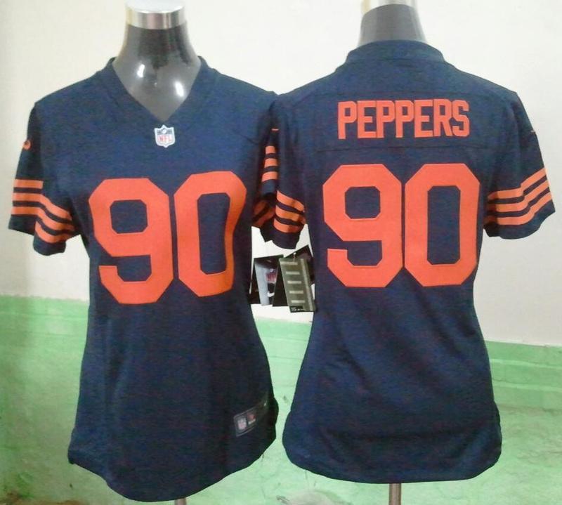 Cheap Women Nike Chicago Bears 90 Julius Peppers Blue NFL Jerseys Orange Number