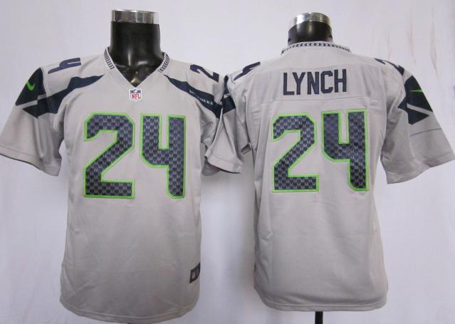 Kids Nike Seattle Seahawks 24# Marshawn Lynch Grey NFL Jersey Cheap