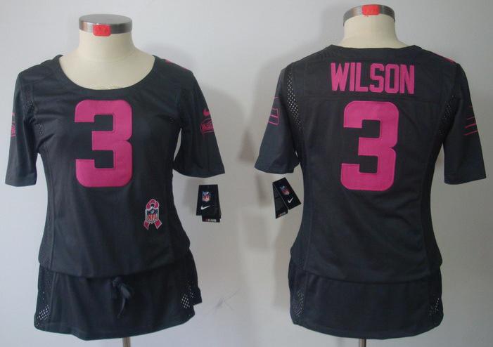 Cheap Women Nike Seattle Seahawks #3 Russell Wilson Grey Breast Cancer Awareness NFL Jersey