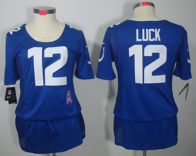 Cheap Women Nike Indianapolis Colts #12 Andrew Luck Blue Breast Cancer Awareness NFL Jersey