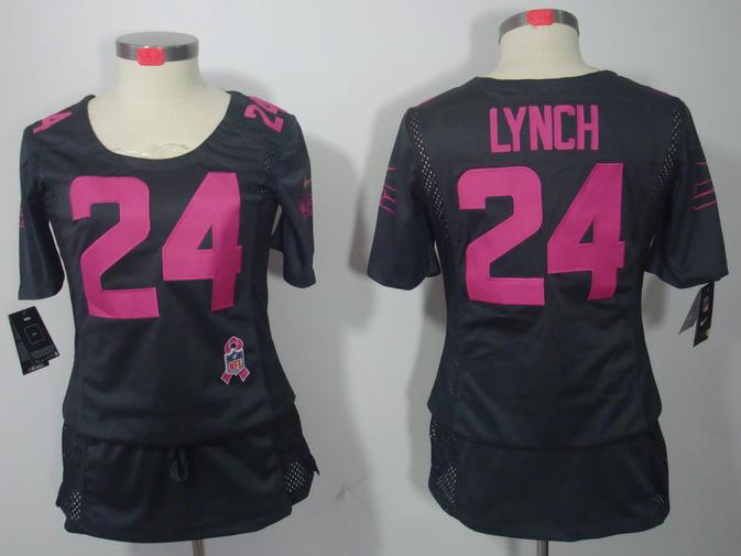 Cheap Women Nike Seattle Seahawks 24# Marshawn Lynch Grey Breast Cancer Awareness NFL Jersey