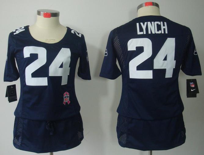 Cheap Women Nike Seattle Seahawks 24# Marshawn Lynch Blue Breast Cancer Awareness NFL Jersey