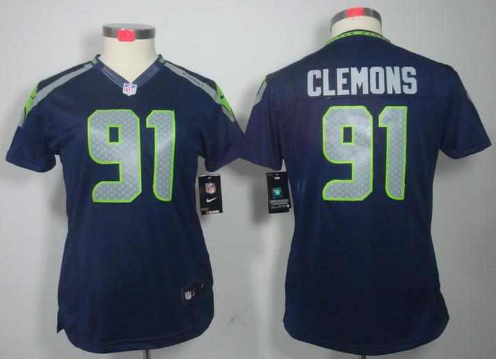 Cheap Women Nike Seattle Seahawks 91 Chris Clemons Blue Game LIMITED NFL Jerseys