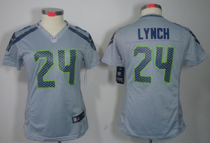 Cheap Women Nike Seattle Seahawks 24# Marshawn Lynch Grey Game LIMITED NFL Jerseys