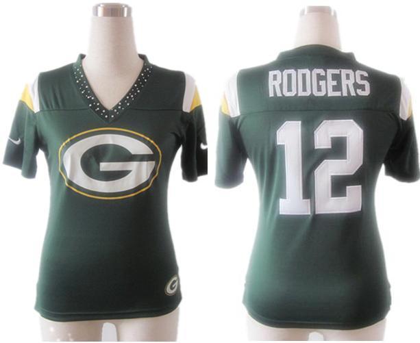 Cheap Women Nike Green Bay Packers #12 Aaron Rodgers Green FEM FAN Field Flirt Fashion Jersey