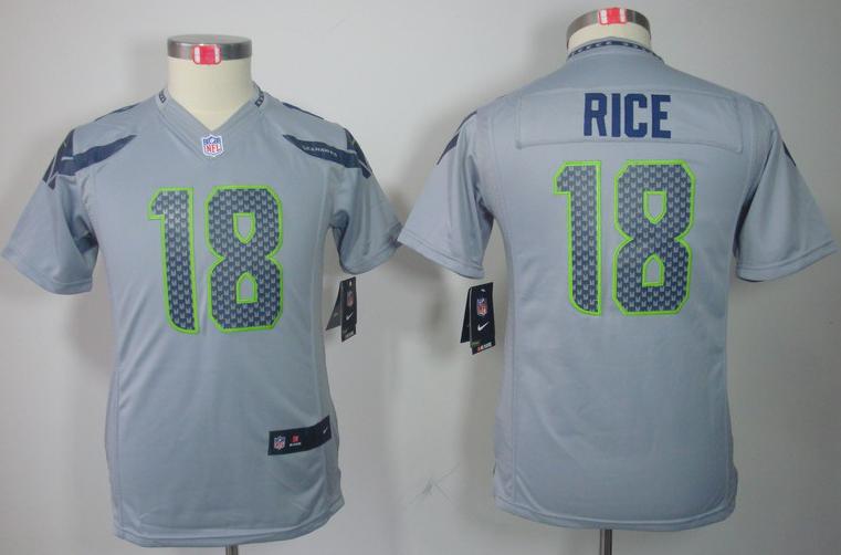 Kids Nike Seattle Seahawks 18# Sidney Rice Grey Game LIMITED NFL Jerseys Cheap