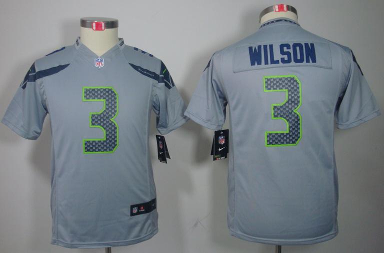 Kids Nike Seattle Seahawks #3 Russell Wilson Grey Game LIMITED NFL Jerseys Cheap