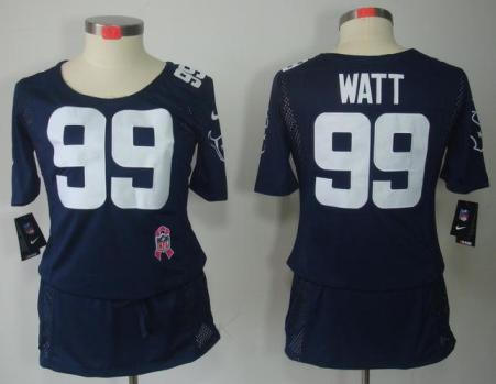 Cheap Women Nike Houston Texans 99# J.J. Watt Blue Breast Cancer Awareness NFL Jersey