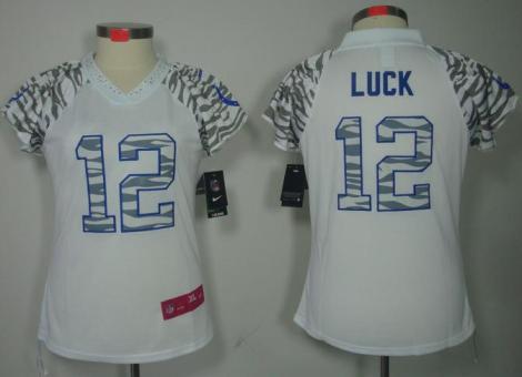 Cheap Women Nike Indianapolis Colts 12# Andrew Luck Zebra Field Flirt Fashion NFL Jersey
