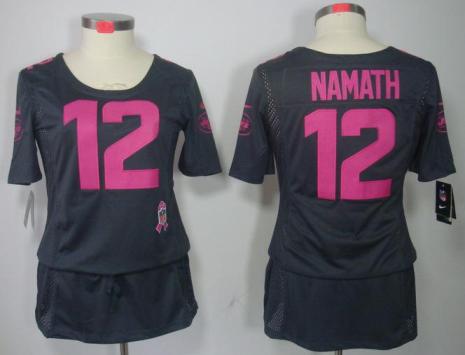 Cheap Women Nike New York Jets 12 Joe Namath Grey Breast Cancer Awareness NFL Jersey