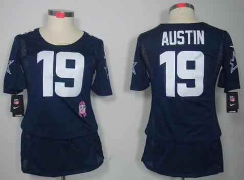 Cheap Women Nike Dallas Cowboys 19# Miles Austin Blue Breast Cancer Awareness NFL Jersey