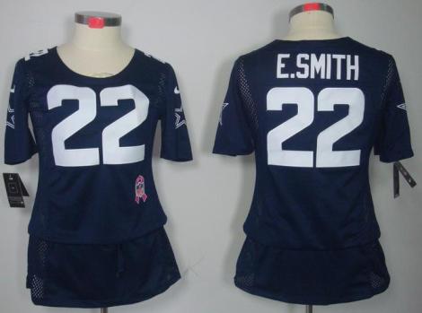 Cheap Women Nike Dallas Cowboys 22 E.SMITH Blue Breast Cancer Awareness NFL Jersey