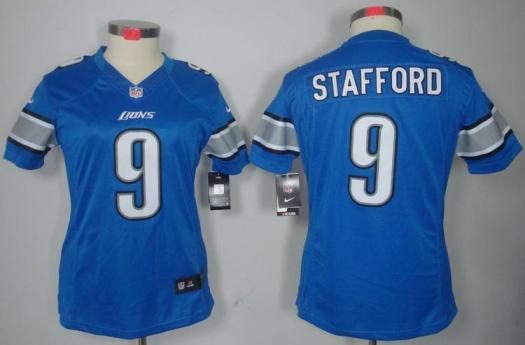 Cheap Women Nike Detroit Lions 9# Matthew Stafford Blue Game LIMITED NFL Jerseys