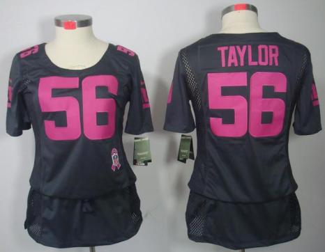 Cheap Women Nike New York Giants 56 Lawrence Taylor Grey Breast Cancer Awareness NFL Jersey