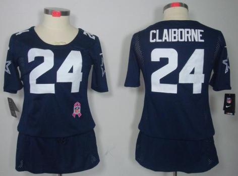 Cheap Women Nike Dallas Cowboys 24 Morris Claiborne Blue Breast Cancer Awareness NFL Jersey