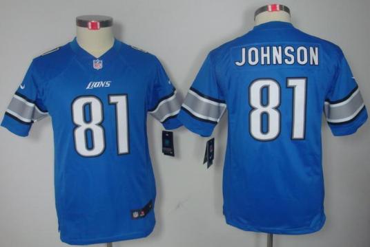 Kids Nike Detroit Lions 81# Calvin Johnson Blue Game LIMITED NFL Jerseys Cheap