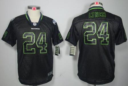 Kids Nike Seattle Seahawks 24# Marshawn Lynch Lights Out Black NFL Jerseys Cheap