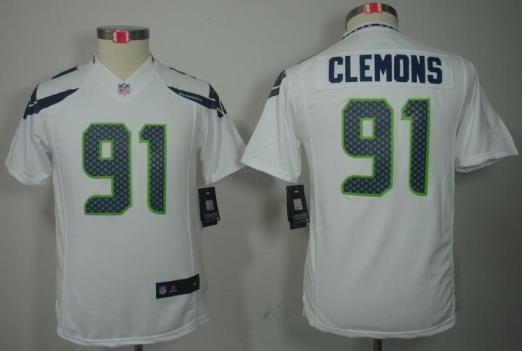 Kids Nike Seattle Seahawks 91 Chris Clemons White Game LIMITED NFL Jerseys Cheap