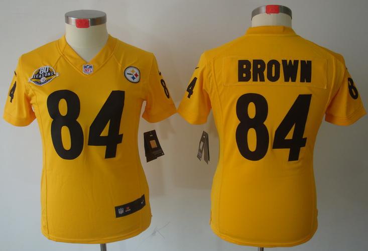 Cheap Women Nike Pittsburgh Steelers #84 Antonio Brown Yellow Game LIMITED NFL Jerseys 80TH Patch
