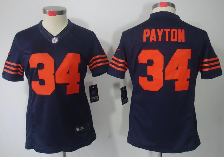 Cheap Women Nike Chicago Bears 34 Walter Payton Blue Game LIMITED NFL Jerseys Orange Number