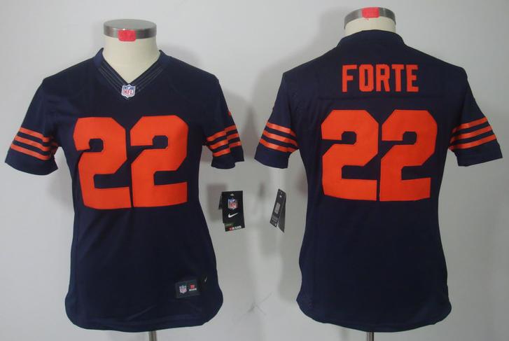 Cheap Women Nike Chicago Bears 22# Matt Forte Blue Game LIMITED NFL Jerseys Orange Number
