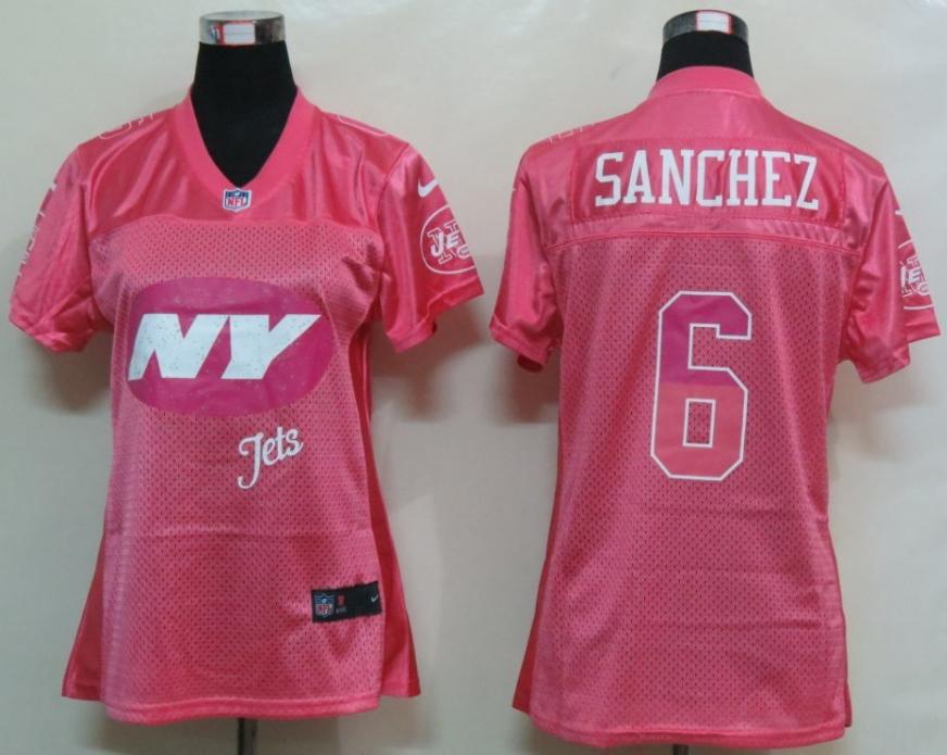 Cheap Women Nike New York Jets 6# Mark Sanchez Pink Women's FEM FAN Jersey